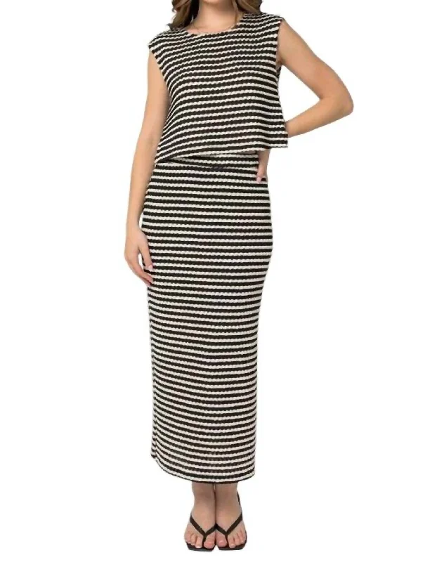 Vertical Striped Top And Skirt Set In Black/white Exclusive Deals Online