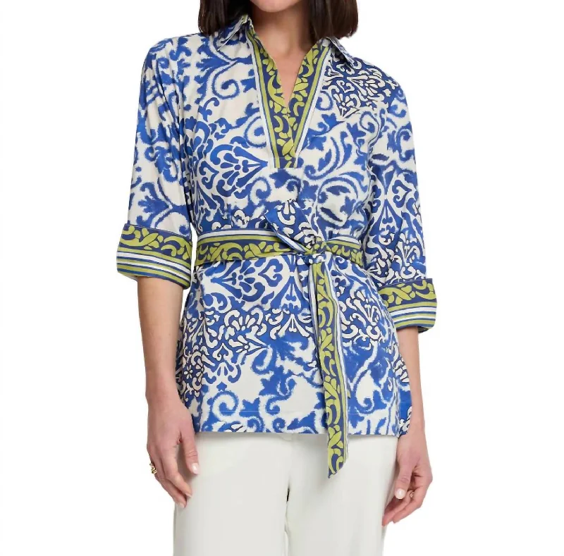 Vicky 3/4 Sleeve Blouse In Multi Lightweight Fabric