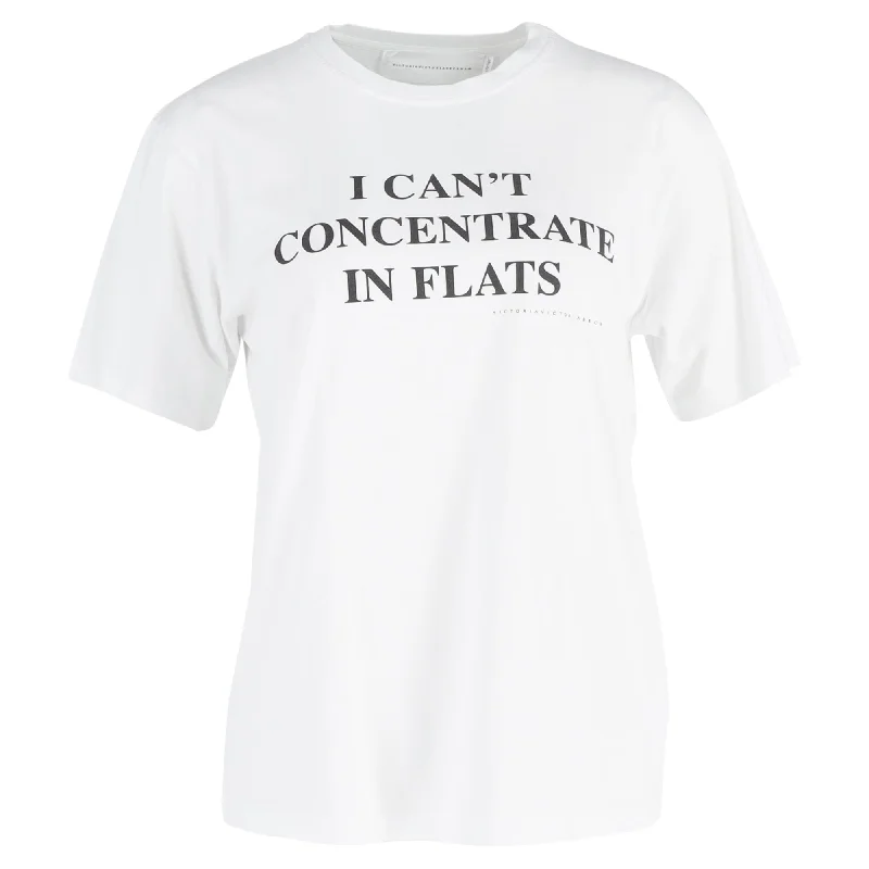 Victoria Beckham "I Can't Concentrate in Flats" T-Shirt in White Cotton Summer Splash Sale