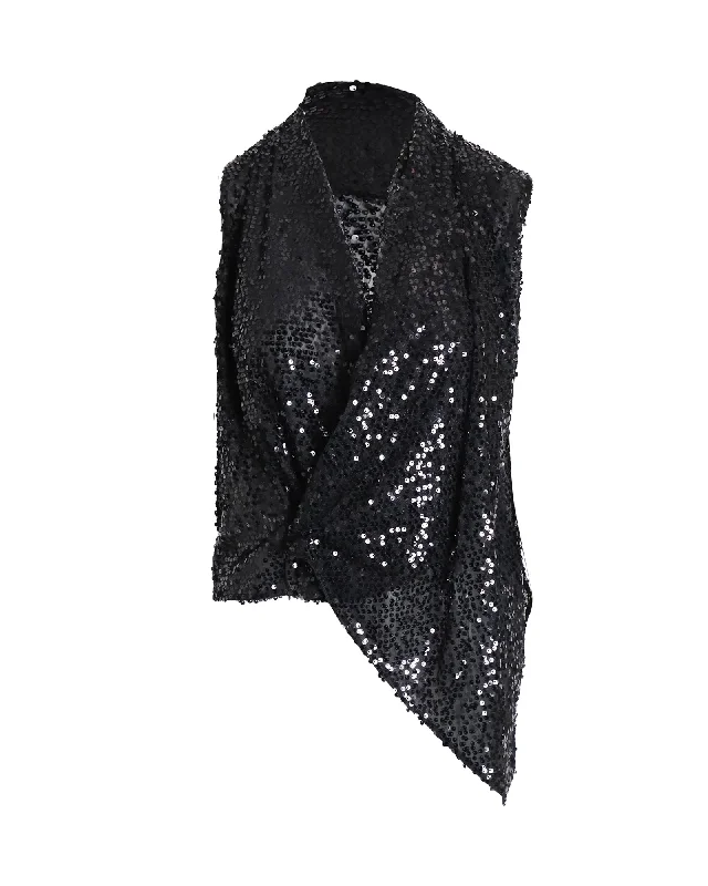 Victoria Beckham Symmetric Top in Black Sequin Graceful Drape