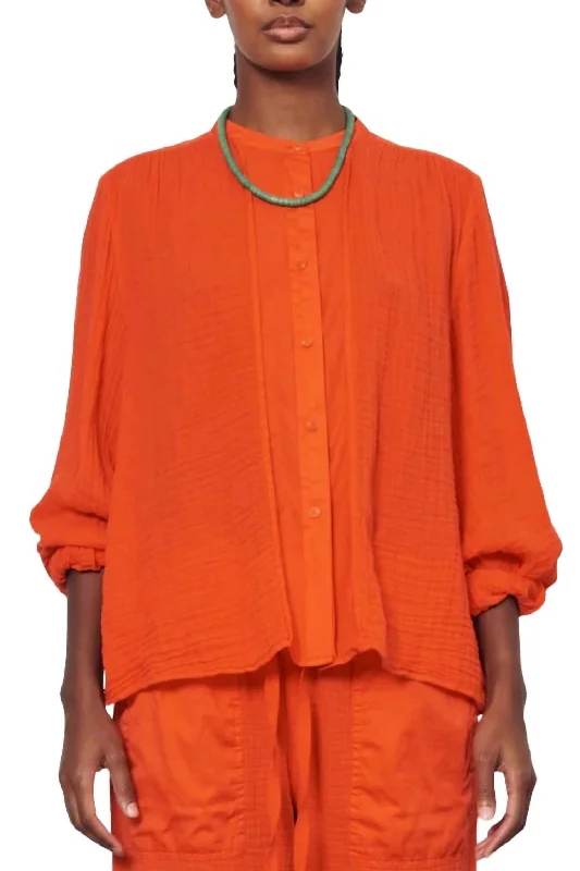 Victoria Button Front Blouse In Tomato Chic Style