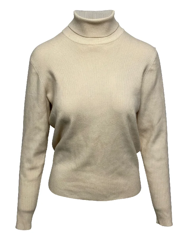 Victoria Victoria Beckham Turtleneck Button Back Sweater in Cream Wool Luxury Fashion