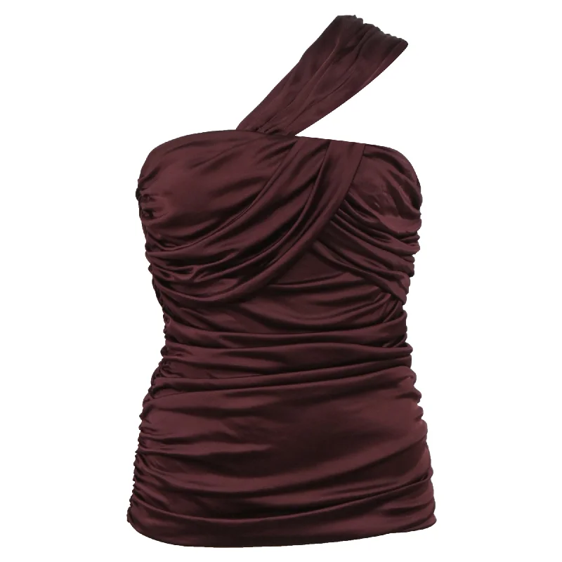 Viktor & Rolf One Shoulder Evening Top in Burgundy Polyester Chic Styles