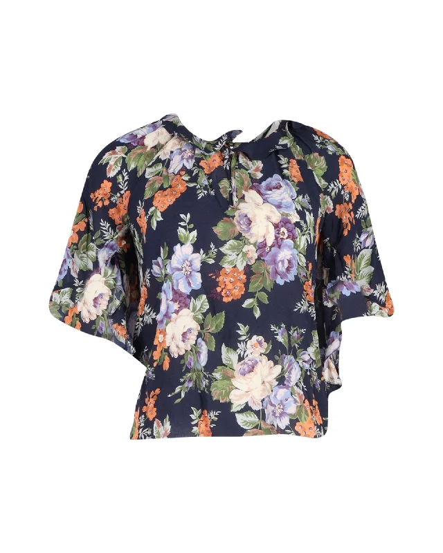 Vilshenko Floral Print Lena Top in Multicolor Silk Vibrant Styles