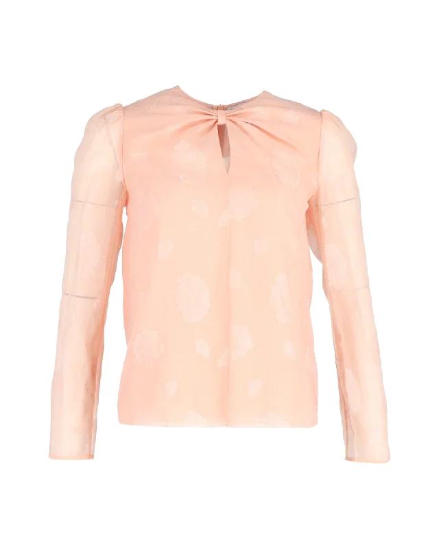 Vilshenko Sheer Sleeve Blouse in Peach Silk Fashion Sale