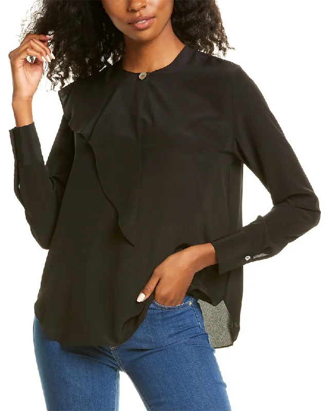 Vince Asymmetric Flutter Silk Blouse Subtle Sophistication