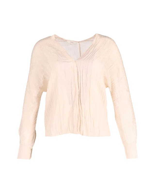 Vince Crinkled Effect Blouse in Cream Polyester Limited Stock, Big Sale