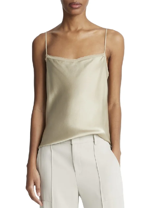 Vince Layered Chiffon Trim Silk Cami Trendy Street Style