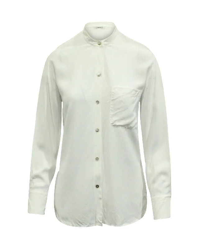 Vince Mandarin Collar Shirt in White Viscose Unleash Your Trendy Side