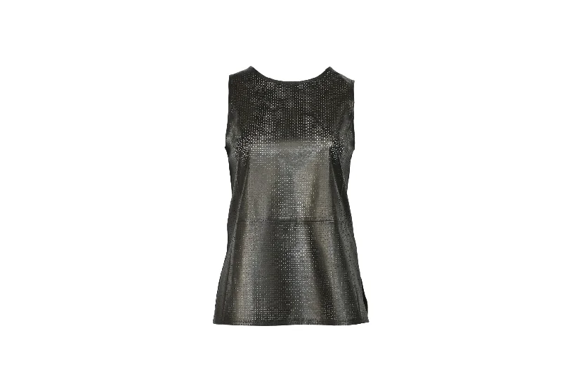 Vince Perforated Sleeveless Top in Black Leather Classic Charm