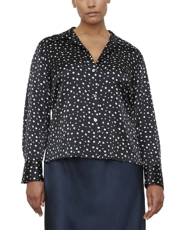 Vince Plus Tossed Dot Fitted Collar Silk Blouse Effortless Chic Apparel