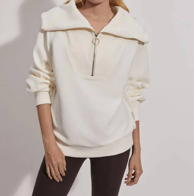 Vine Half-Zip Pullover In Ivory Trendy Street Style