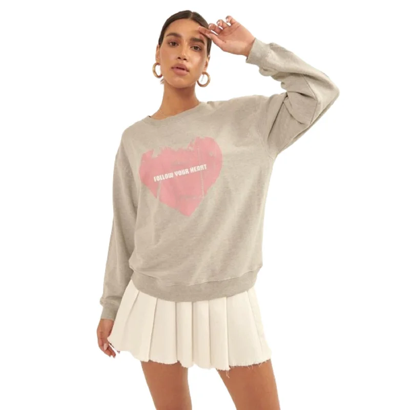 Vintage-style Heart Graphic Print French Terry Knit Sweatshirt Urban Femme Streetwear