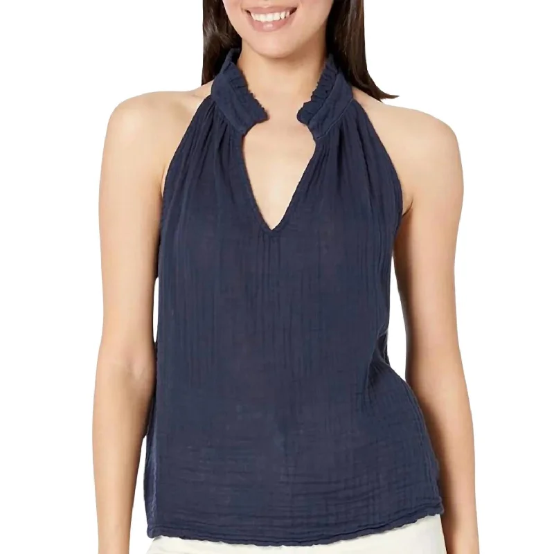 Viola Split Neck Tank Top In Admiral New Styles Just In