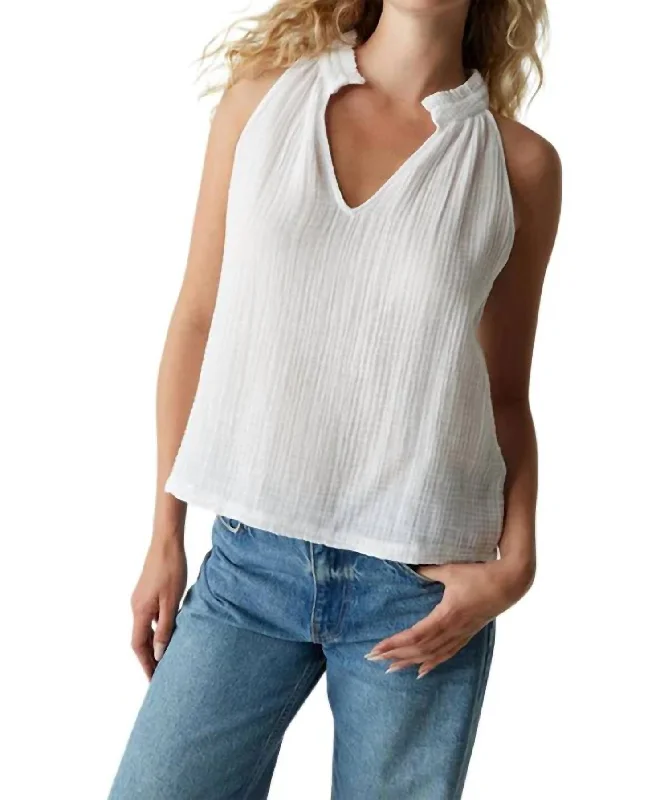 Viola Split Neck Tank Top In White Flash Sale Starts