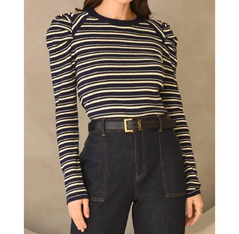 Wally Stripe Knit Top In Navy-Lemon Seasonal Fashion