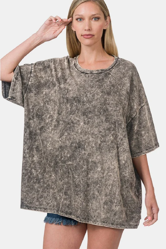 Washed Round Neck Drop Shoulder Oversized T-Shirt Fashion Forward