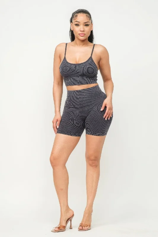 Washed Seamless Basic Tank Top And Shorts Set Style Streetwear