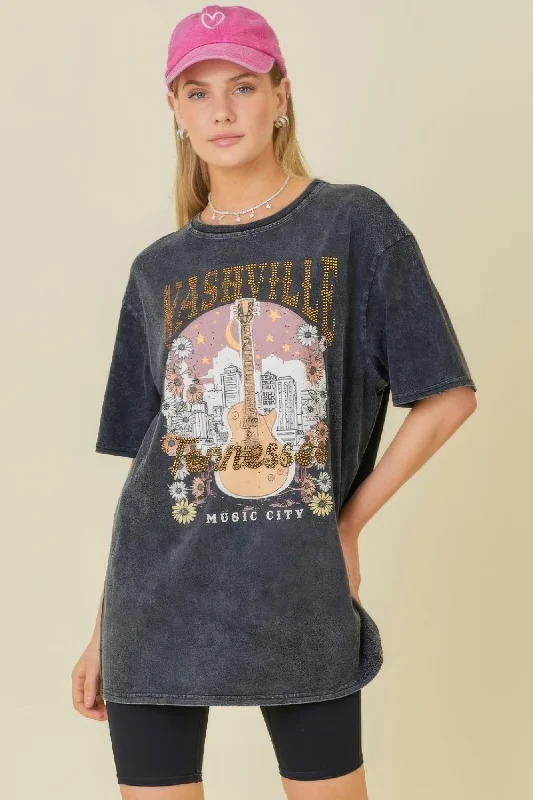 Washing Nashville Music City Graphic T-shirts Trendy Women's Wear