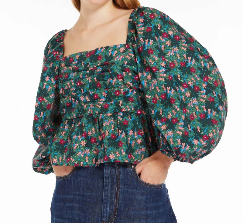 Weekend Palpiti Poplin Floral Smocked Top In Green Bluebell Best Deals Of The Season