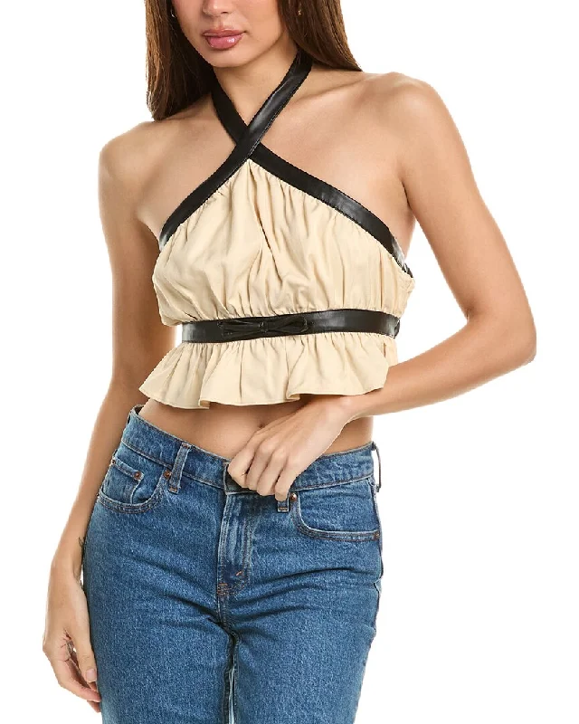 WeWoreWhat Criss Cross Linen-Blend Halter Top Trending Items