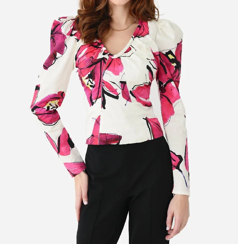 Whimsical Plunge Top In Falling Florals Contemporary Chic