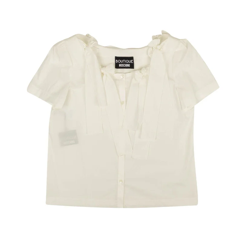 White Bow Accented Short Sleeve Blouse Cool Prices