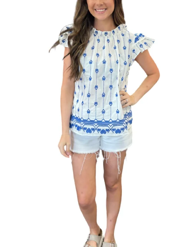 Whitney Embroidery Top In Lt Blue Limited Stock, Big Discounts