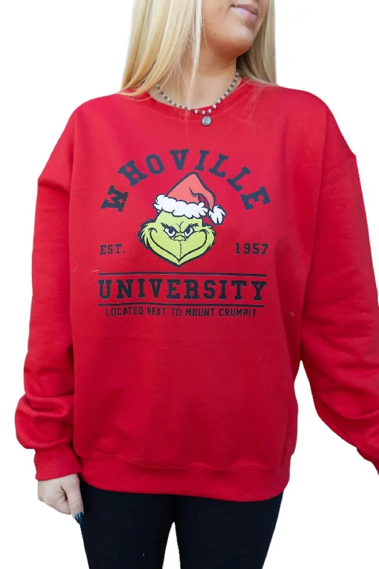 Whoville University Crewneck Sweatshirt In Red Classic Charm