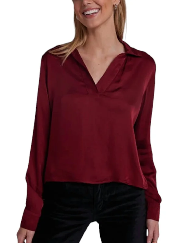 Wide Placket Pullover Top In Fuchsia Bloom Clearance Event