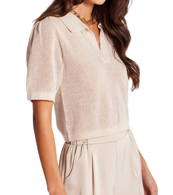 Willa Polo Knit Top In Natural The Good Stuff