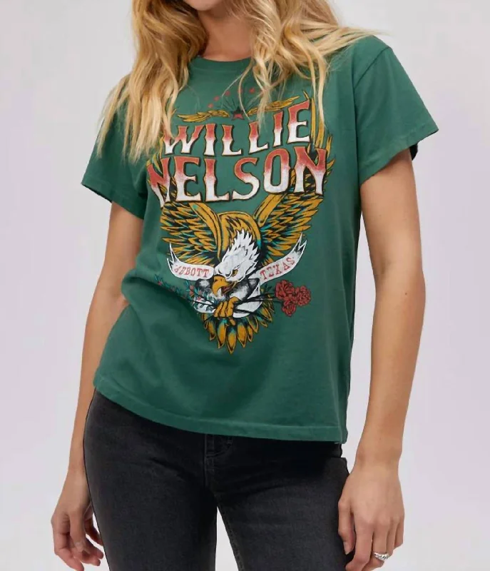 Willie Nelson Abbott Texas Tour Tee In Stormy Green Feminine Elegance