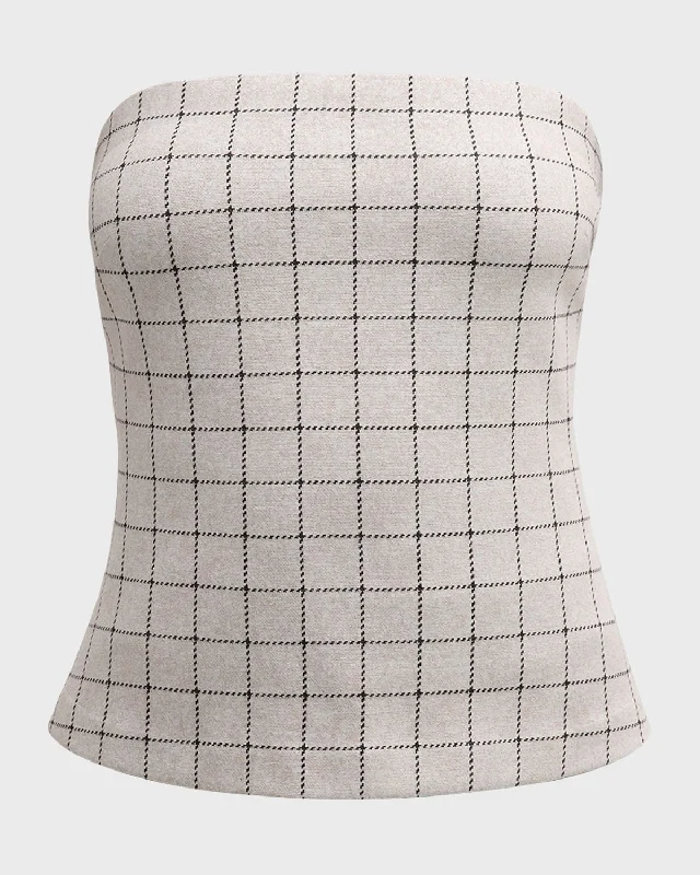 Windowpane Strapless Bandeau Tube Top Casual Weekend Relaxed Style