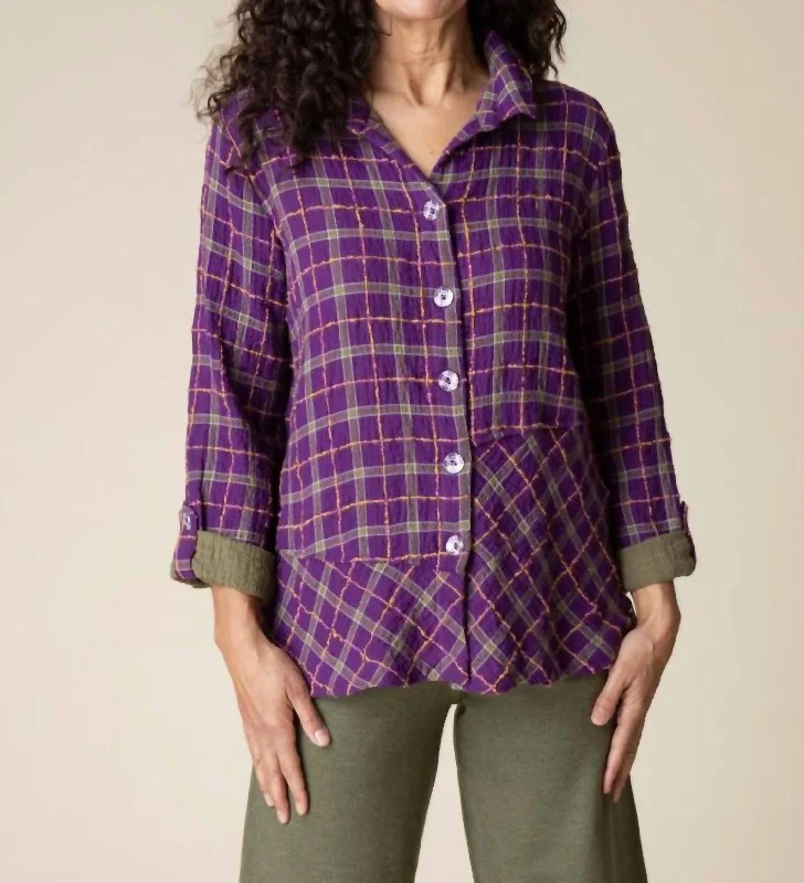 Windowpane Tunic In Plum Trendy Fashion for Women