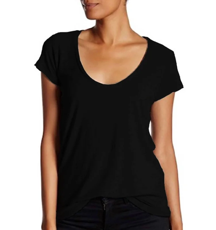 Women Deep Scoop Neck T-Shirt In Black Durable Fashion Picks