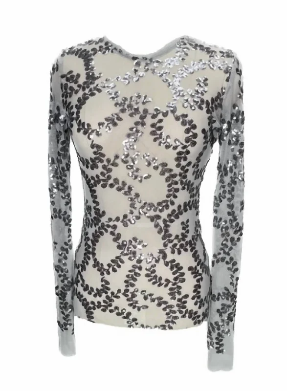 Women Embroidery Sequin Top In Silver Summer Fashion