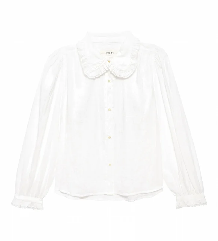 Women Hemmingway Top In White Elegant Attire