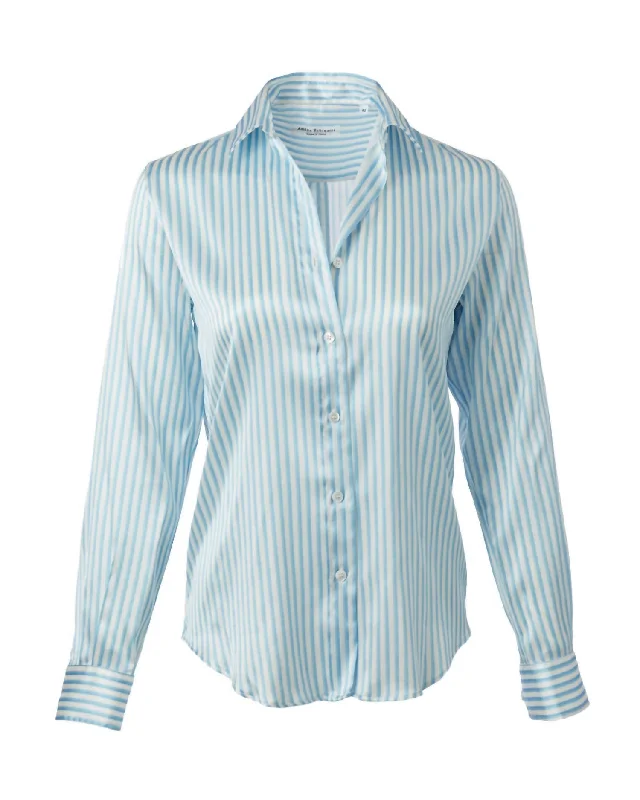 Women Yuppy Rr Stretch Silk Stripe Shirt In Italian Blue Stripe Signature Style Essentials