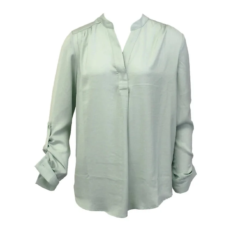 Women's Air Flow Split V-Neck Blouse In Fresh Mint Tropical Island - Inspired Attire