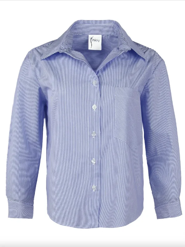 Women's Andie Poplin Button Down Shirt In Blue/white Stripe Shop Our Looks