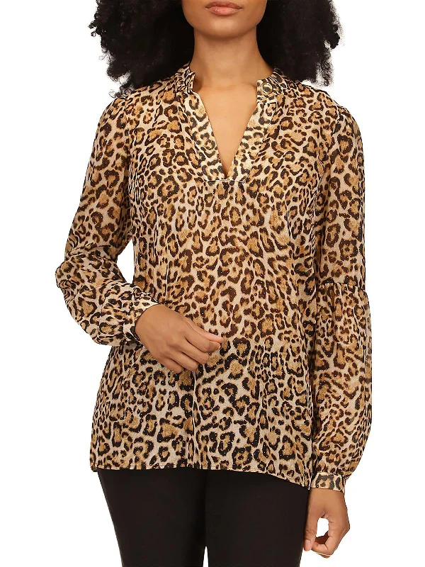 Womens Animal Print Embellished Blouse Spring Fashion