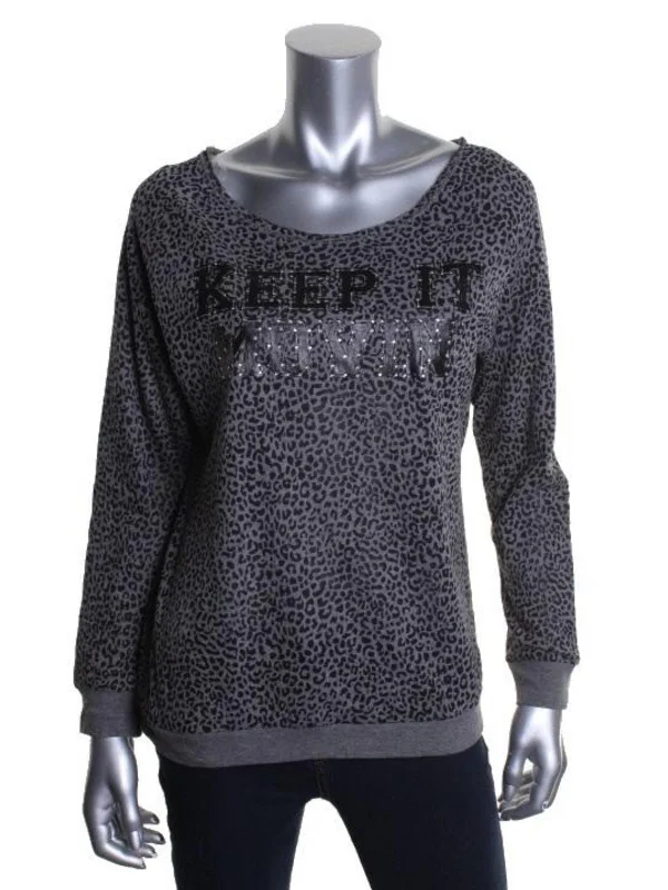 Womens Animal Print Embellished Sweatshirt Classic Timeless Elegant Style