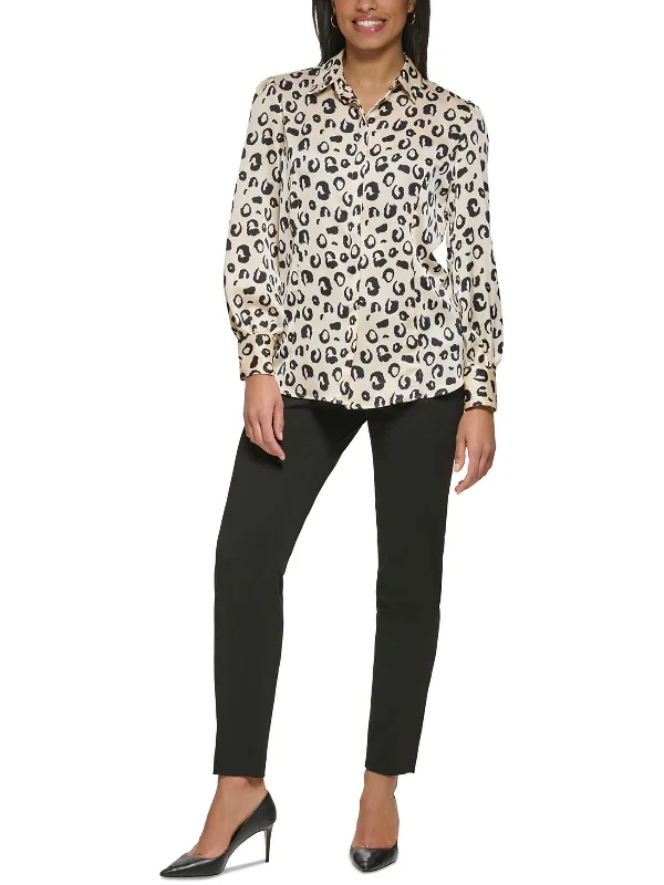 Womens Animal Print Long Sleeves Blouse Elegant Ensemble