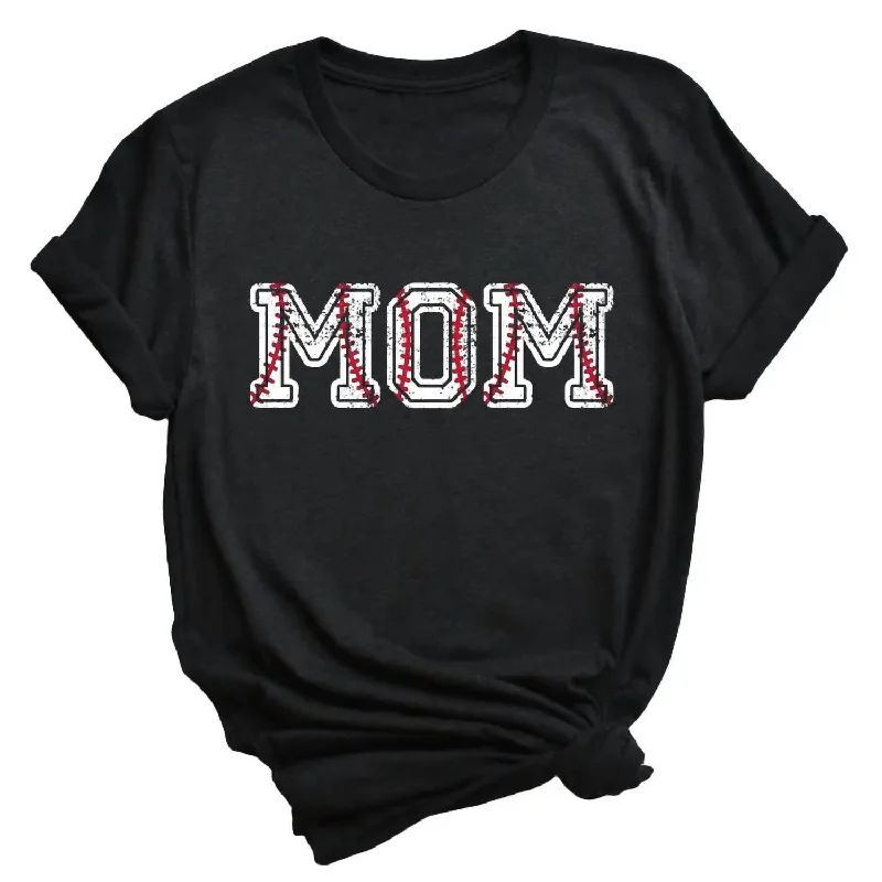 Women's Baseball Mom Tee In Black Polished Finish