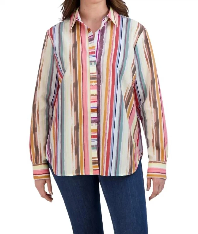 Women's Boyfriend Shirt In Multi Stripe Trend Setting Threads