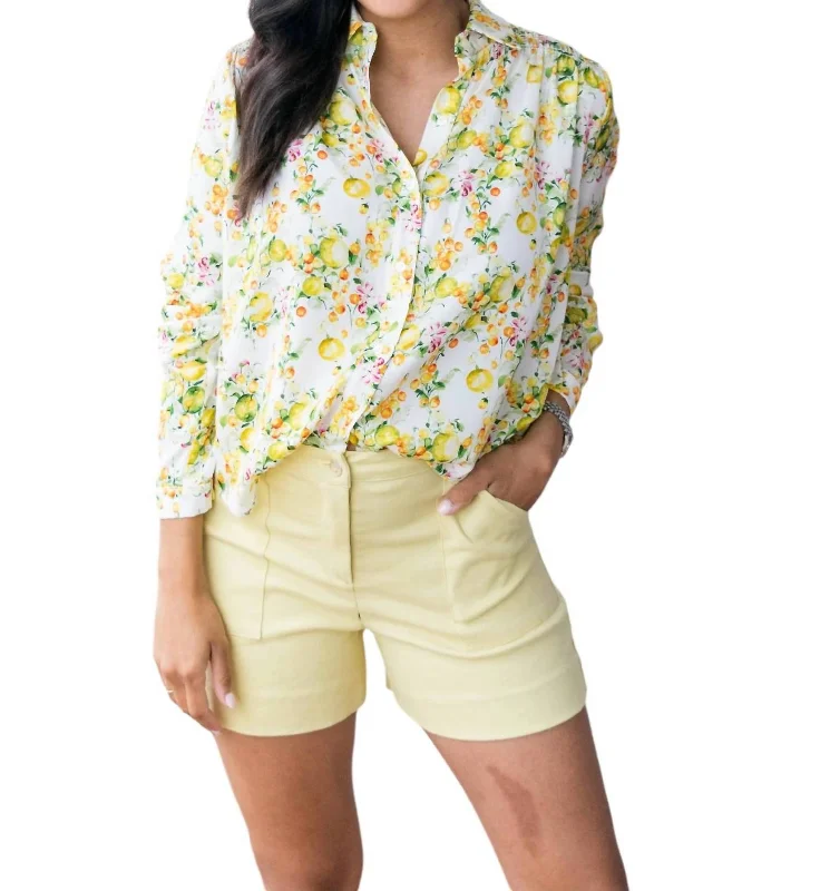 Women's Button Down Top In Lemon Squeeze Multi Budget Friendly