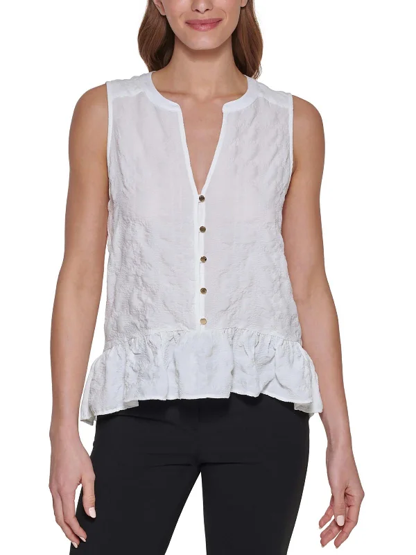 Womens Button Front Sleeveless Peplum Top Feminine Charm