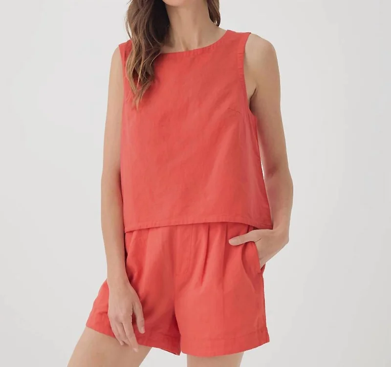 Women's Canopy Linen Blend Tulip Back Tank In Cayenne Seize Bargains