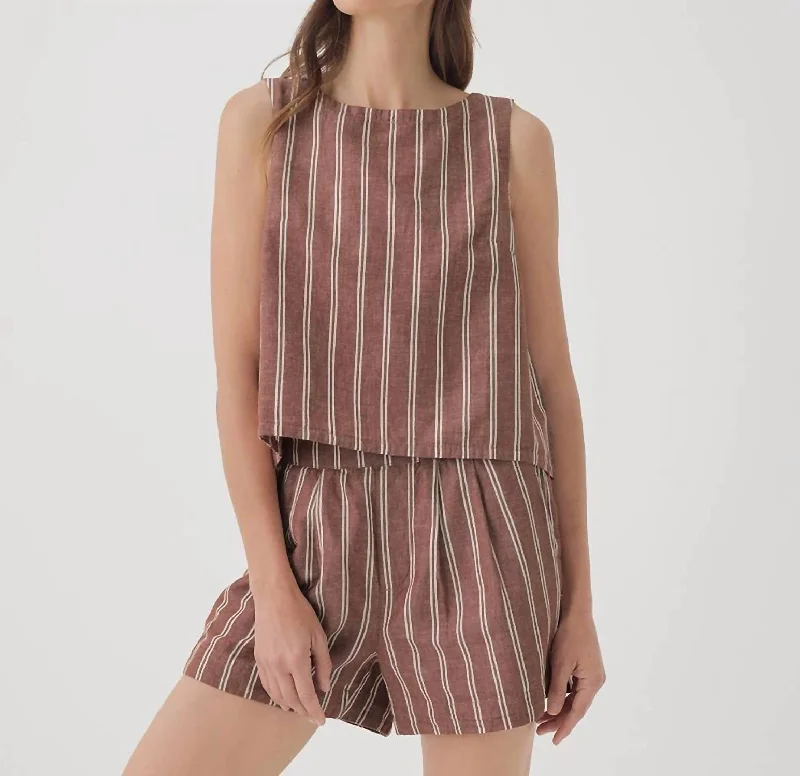 Women's Canopy Linen Blend Tulip Back Tank In Mahogany Stripe Summer Deals