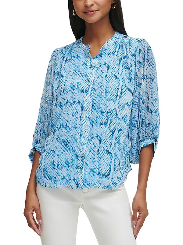 Womens Chiffon Printed Button-Down Top Style Versatile Women's Collection